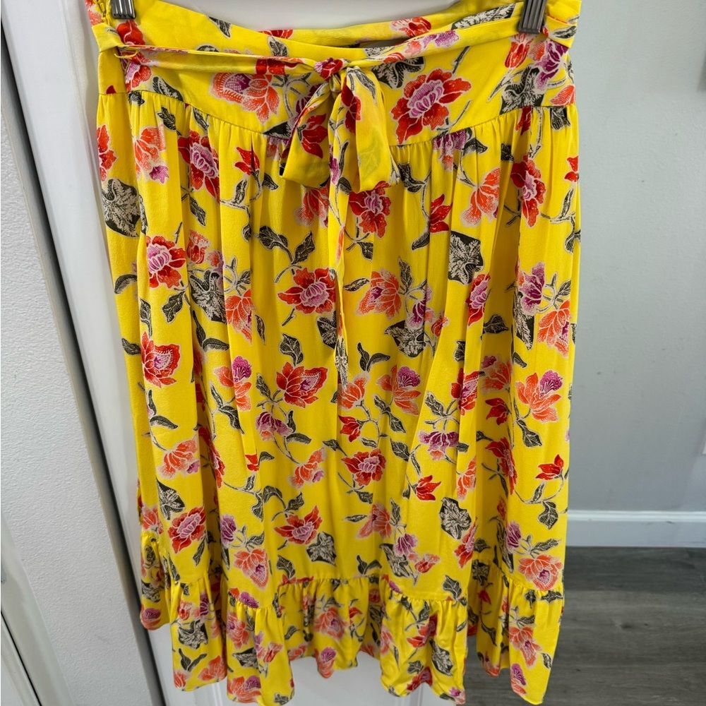 Joie Skirt Denisha Cottagecore Yellow Pink Floral Ruffle Silk Midi Skirt Size 10